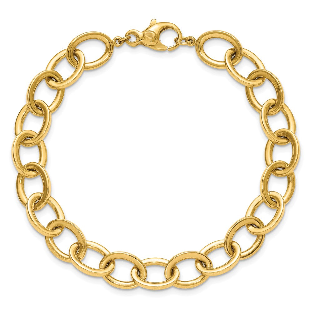 14K Yellow Gold Polished 9mm Round Cable Chain 7.5 Inch Bracelet