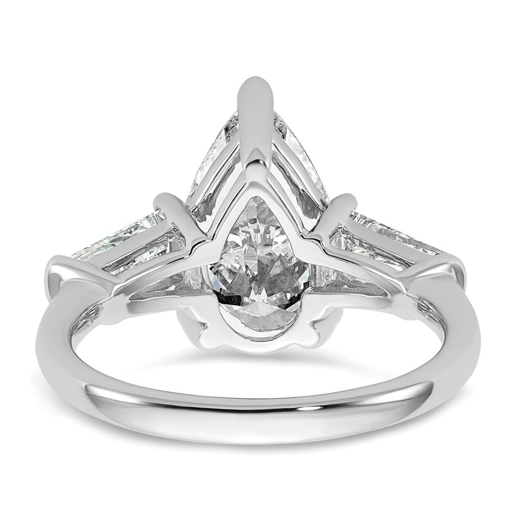 14K White Gold 3 3/4 carat Certified Lab Grown Diamond VS+ F+ Pear and Tapered Baguette Complete Engagement Ring