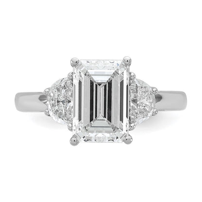 14K White Gold 5/8 carat Lab Grown Diamond VS/SI+ G+ Semi Mount Emerald and Half Moon Three Stone Engagement Ring
