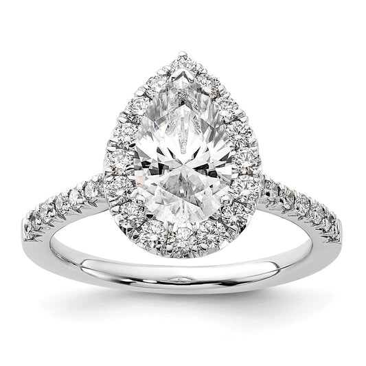 True Origin 14K White Gold 5/8 carat Lab Grown Diamond VS+ F+ Semi-Mount Pear Halo Engagement Ring