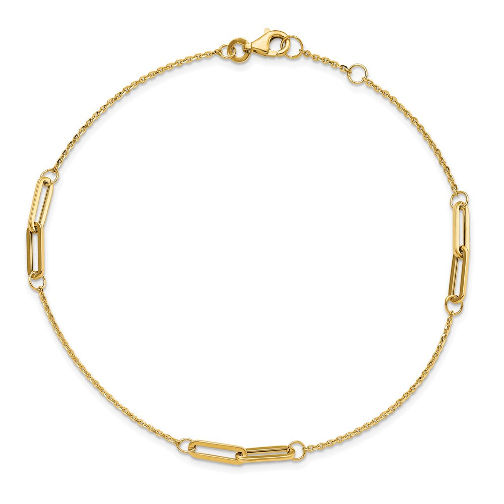 14K Yellow Gold Paperclip Link 3-Station 9 Inch Plus 0.5 Inch Extender - Total 9.5 Inch Anklet