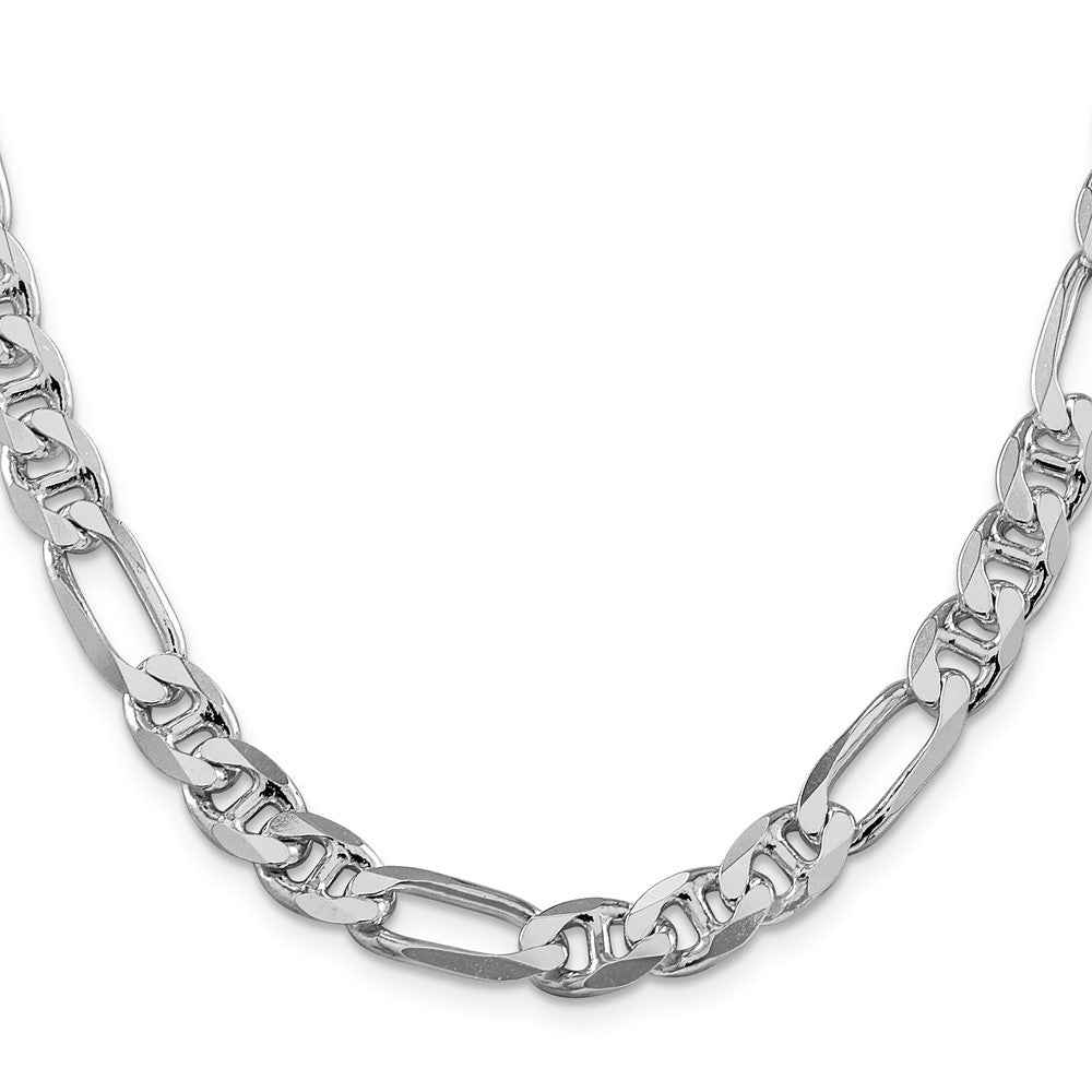 Sterling Silver Rhodium-plated 8.25mm Figaro Anchor 24 Inch Chain