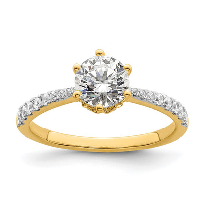 14K Yellow Gold Gold Leaf Design (Holds 1 carat (6.5mm) Round Center) 1/4 carat Diamond Semi-Mount Engagement Ring
