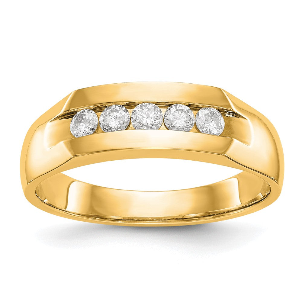 True Origin 14K Yellow Gold Men's 1/3 carat Lab Grown Diamond VS+ F+ Complete Channel Five Stone Wedding Band Ring