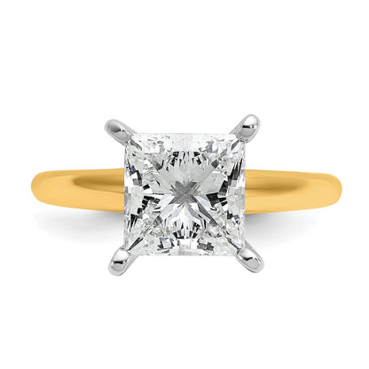 14K Two-Tone Gold Two-tone 3 carat Certified Lab Grown Diamond VS+ F+ Princess Complete Solitaire Engagement Ring