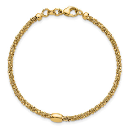 14K Yellow Gold Polished and Textured Twisted with Bead 7.25 Inch Bracelet