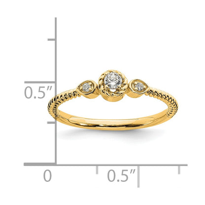 14K Yellow Gold Roped Wedding Band Ring Petite 3-Stone 1/15 carat Round Diamond Complete Promise/Engagement Ring