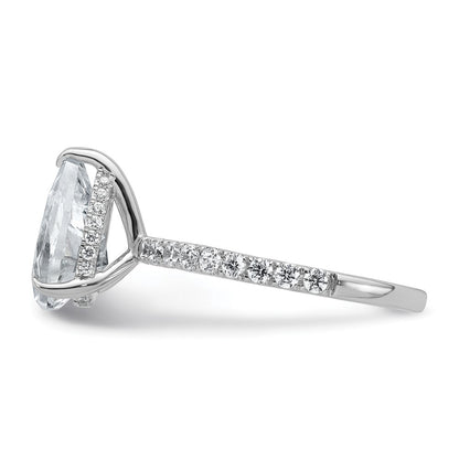 14K White Gold 2 5/8 carat Certified Lab Grown Diamond VS/SI+ G+ Pear Complete Solitaire with Flair Engagement Ring