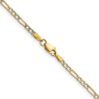 14K Yellow Gold 2.3mm Semi-solid with Rhodium Pav‚ Figaro Chain Necklace