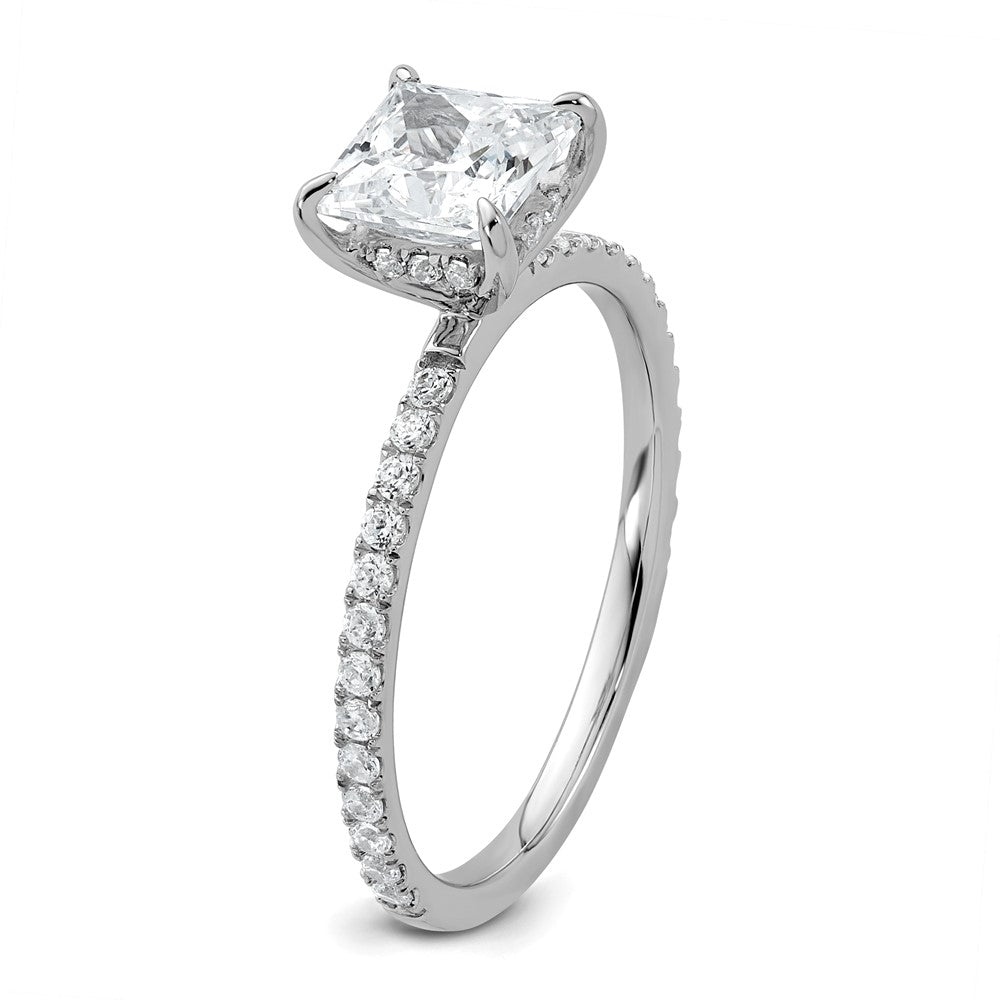 14K White Gold 1 3/8 carat Certified Lab Grown Diamond VS+ F+ Princess Complete Solitaire with Flair Engagement Ring