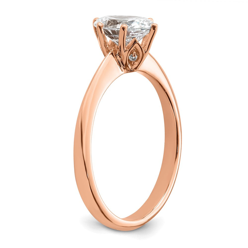 14K Rose Gold (Holds 1 carat (7x5mm) Oval) 6-Prong with .02 carat Diamond Leaf Design Semi-Mount Engagement Ring
