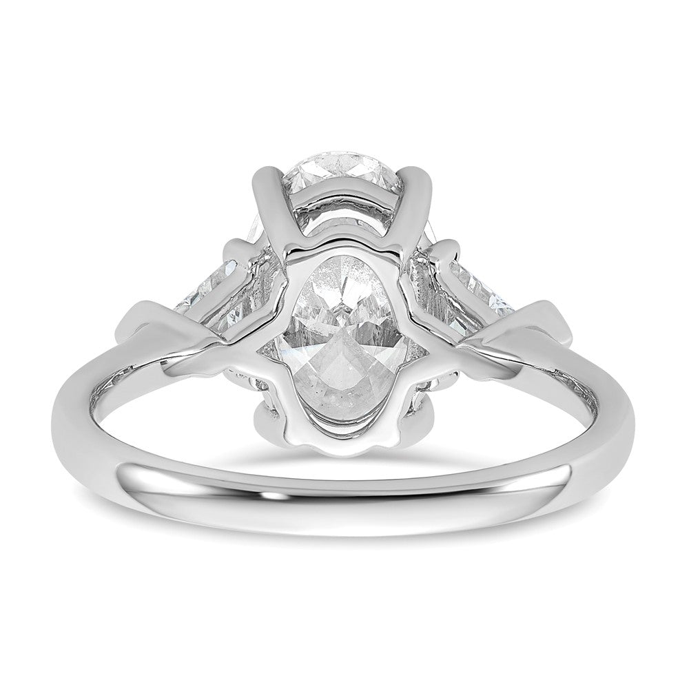 14K White Gold 5/8 carat Lab Grown Diamond VS+ F+ Trillion and 2 1/2 carat Oval Center Semi Mount Three Stone Engagement Ring