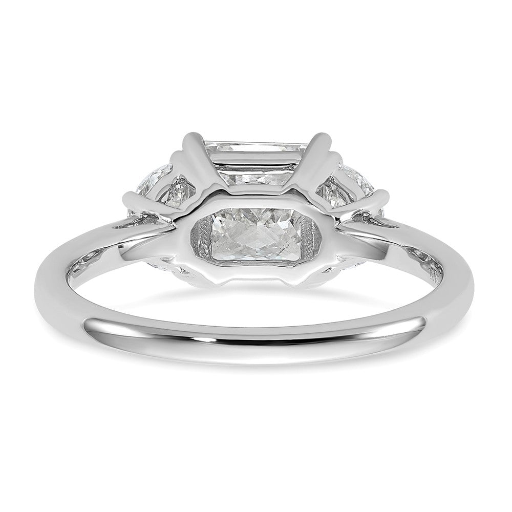 14K White Gold 1/2 carat Lab Grown Diamond VS/SI+ G+ Half Moon 1 1/2 carat Princess Center Semi Mount Three Stone Engagement Ring
