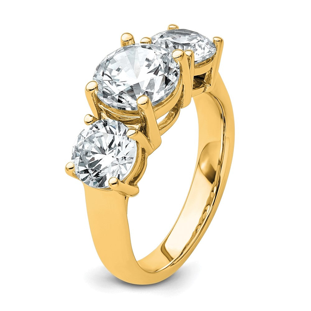 14K Yellow Gold 4 carat Lab Grown Diamond VS+ F+ Three Stone Complete Engagement Ring