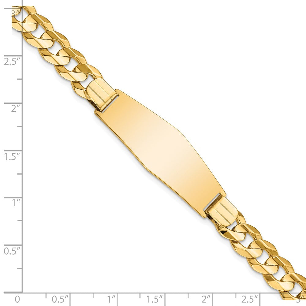 14K Yellow Gold Polished Solid Chain/Solid Plate Curb Link Soft Diamond Shape 37.5x12mm Plate 8 Inch ID Bracelet
