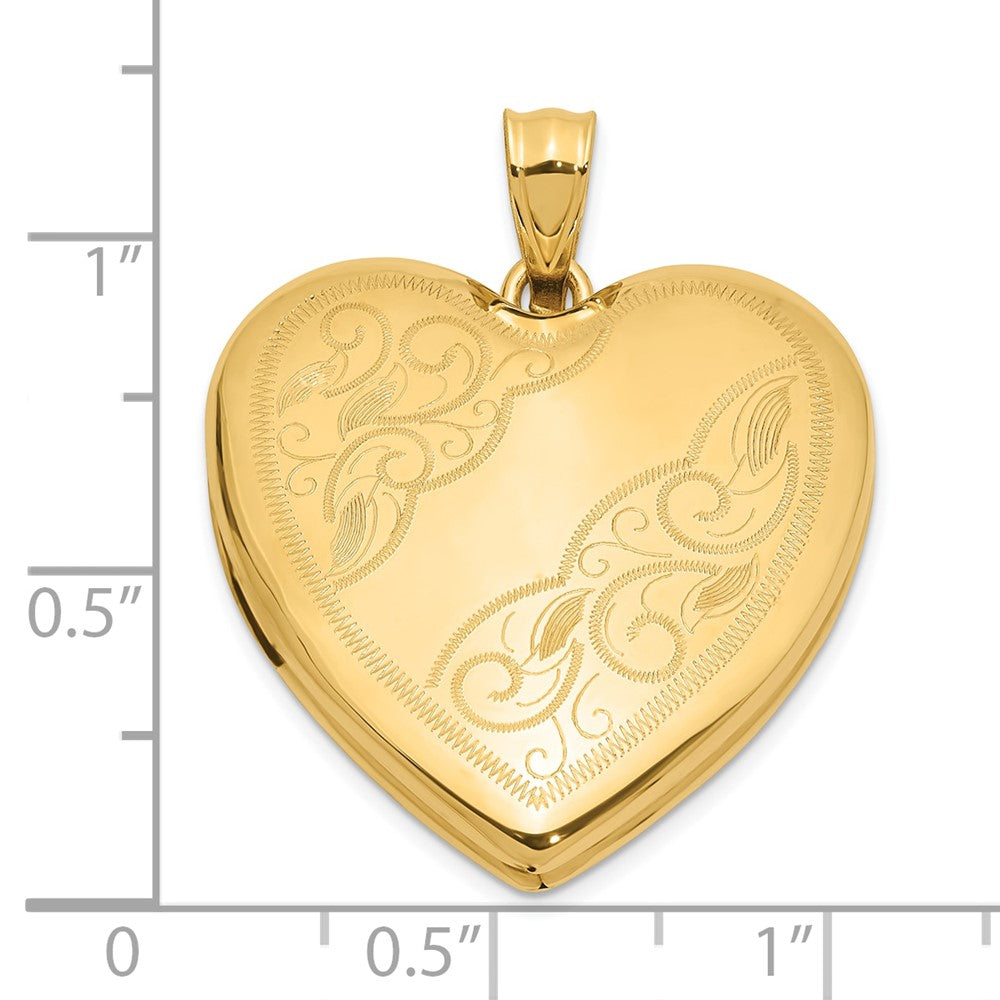 14K Yellow Gold Polished Fancy Scrolled Design 24mm Heart Locket