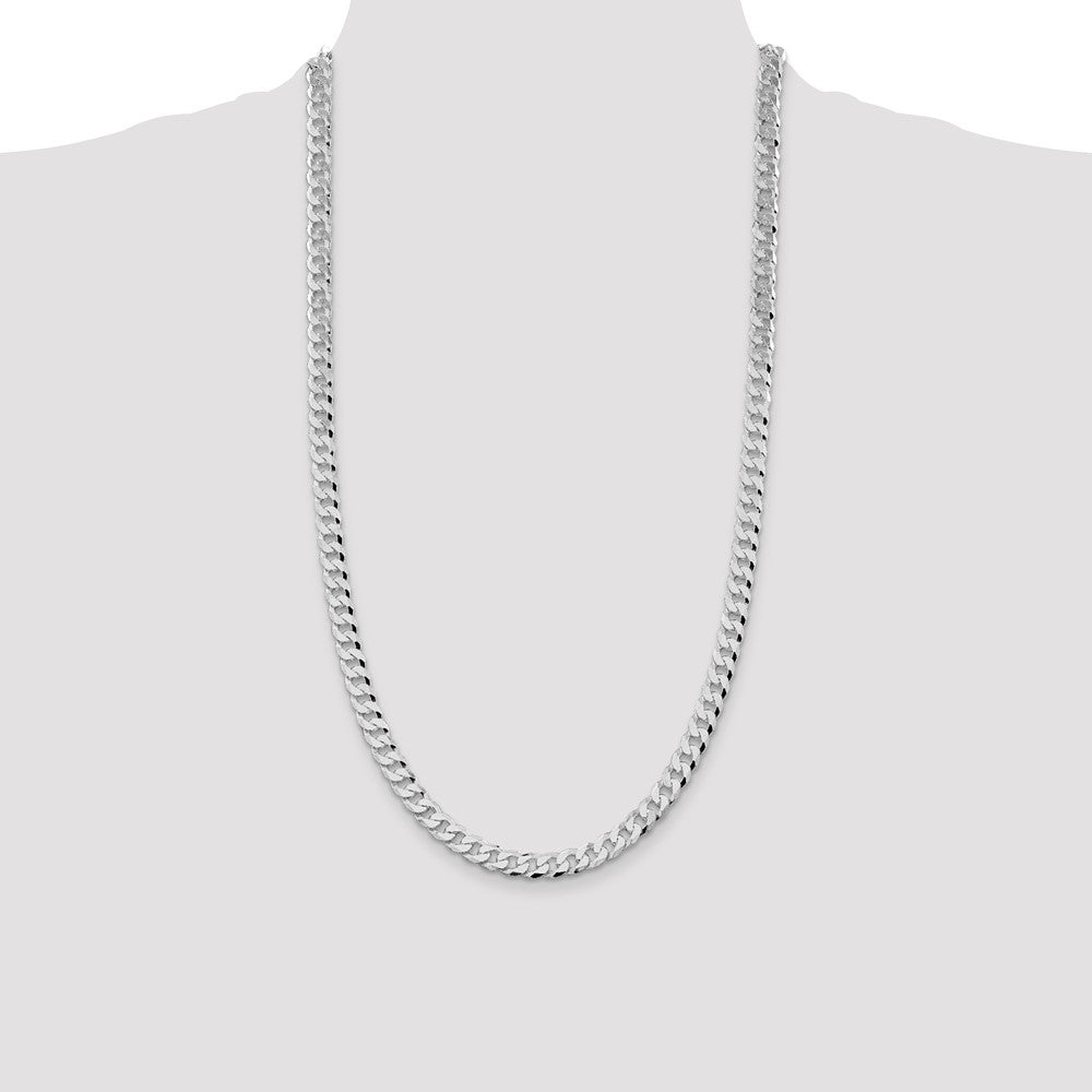 Sterling Silver Rhodium-plated 7mm Beveled Curb 28 Inch Chain