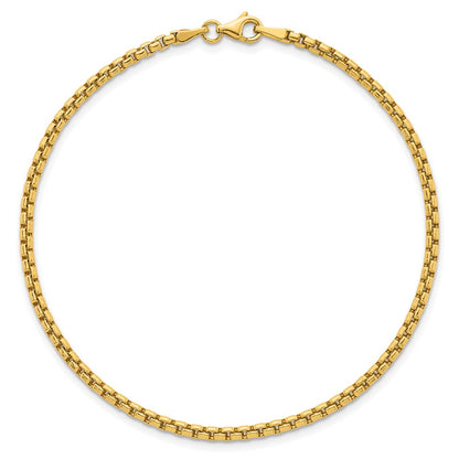 14K Yellow Gold Polished 2.25mm Rounded Box Chain 8.5 Inch Mens Bracelet