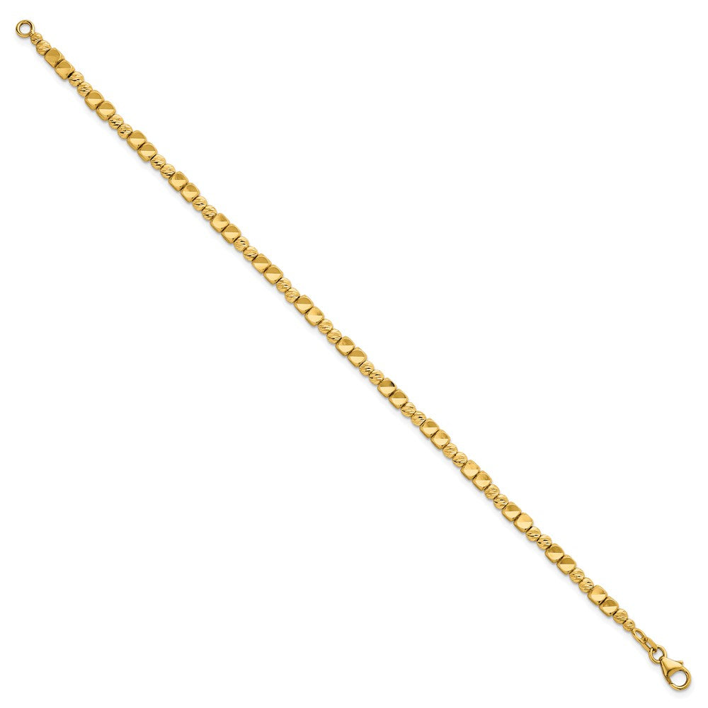 14K Yellow Gold Polished Diamond-cut and Square Beaded 7 Inch Bracelet