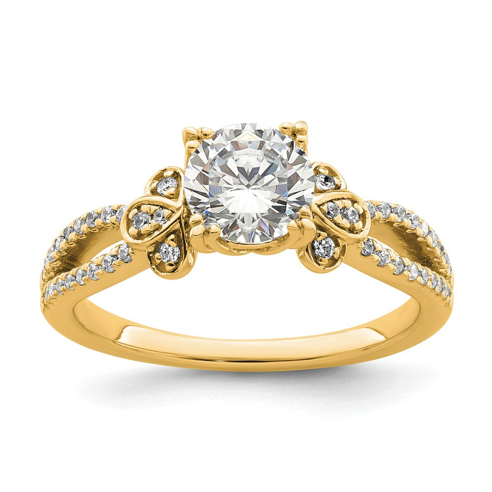 14K Yellow Gold Split Shank (Holds 1 carat (6.5mm) Round Center) 1/6 carat Diamond Semi-Mount Engagement Ring