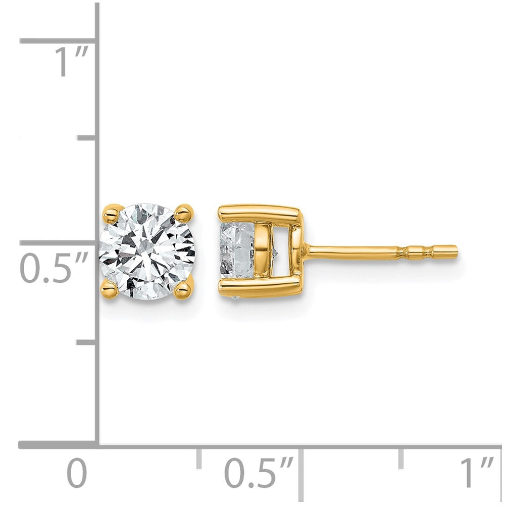 14K Yellow Gold 1 1/2 carat Certified Lab Grown Diamond VS+ F+ Round Complete Four Prong Lightweight Stud Earrings