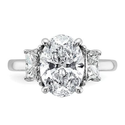 14K White Gold 1 carat Lab Grown Diamond VS+ F+ Trapezoid 3 carat Oval Semi Mount Three Stone Engagement Ring