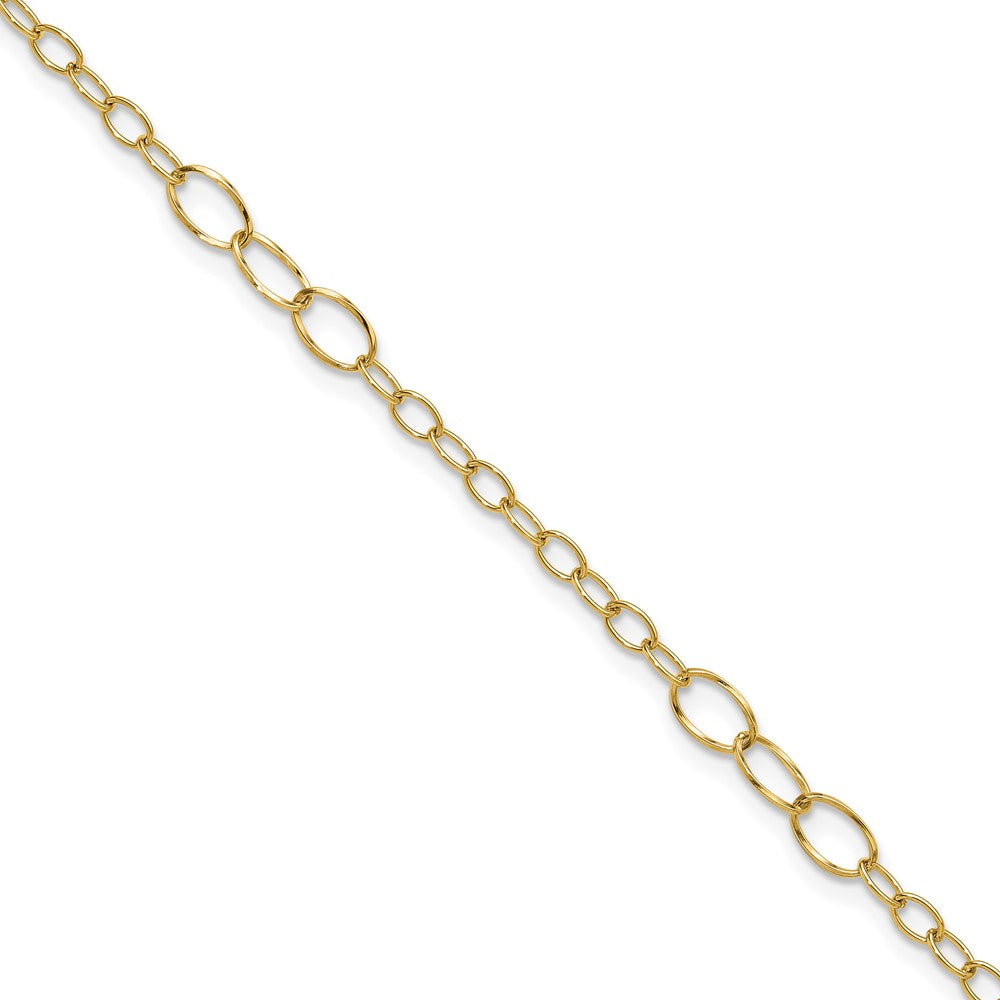 14K Yellow Gold Oval Link 9 Inch Plus 1 Inch Extender - Total 10 Inch Anklet
