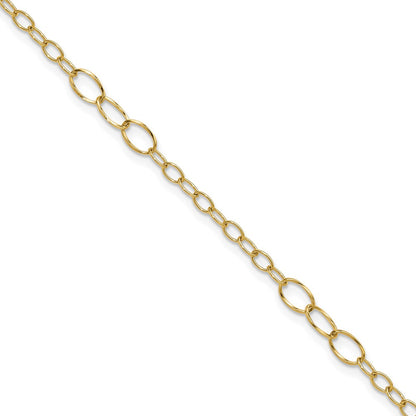 14K Yellow Gold Oval Link 9 Inch Plus 1 Inch Extender - Total 10 Inch Anklet
