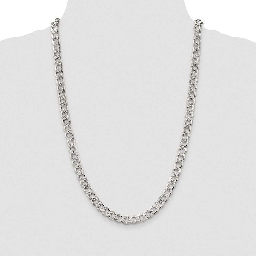Sterling Silver Rhodium-plated 8.3mm Pav‚ Curb 26 Inch Chain