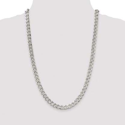 Sterling Silver Rhodium-plated 8.3mm Pav‚ Curb 26 Inch Chain
