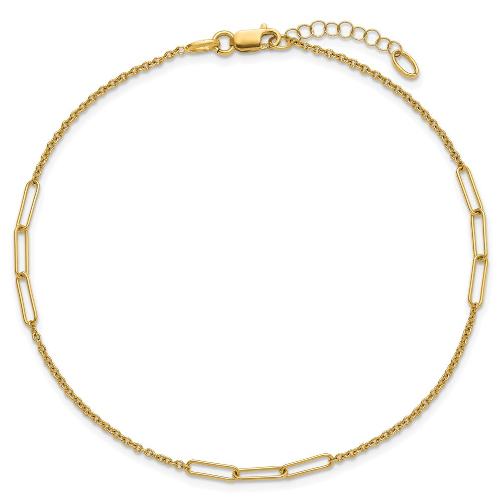 14K Yellow Gold Polished Paper Clip and Cable Link 9 Inch Plus 1 Inch Extender - Total 10 Inch Anklet