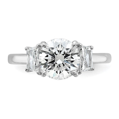 14K White Gold 2 1/2 carat Lab Grown Diamond VS+ F+ Round with Trapezoid Sidestones Complete Engagement Ring