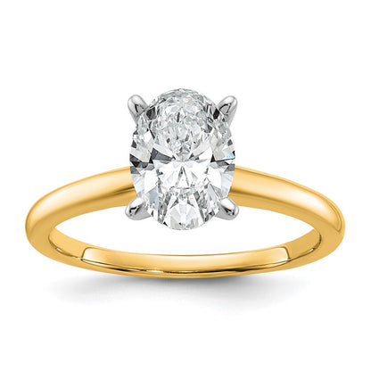 14K Two-Tone Gold 1 1/2 carat Lab Grown Diamond VS+ F+ Oval Complete Solitaire Engagement Ring