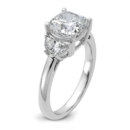 14K White Gold 3 1/8 carat Certified Lab Grown Diamond VS+ F+ Complete Cushion and Half Moon Three Stone Engagement Ring