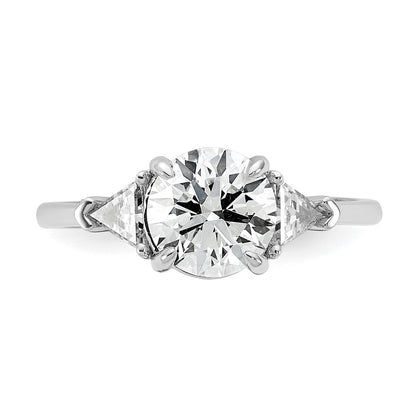 14K White Gold 2 carat Certified Lab Grown Diamond VS+ F+ Round and Triangle Complete Three Stone Engagement Ring
