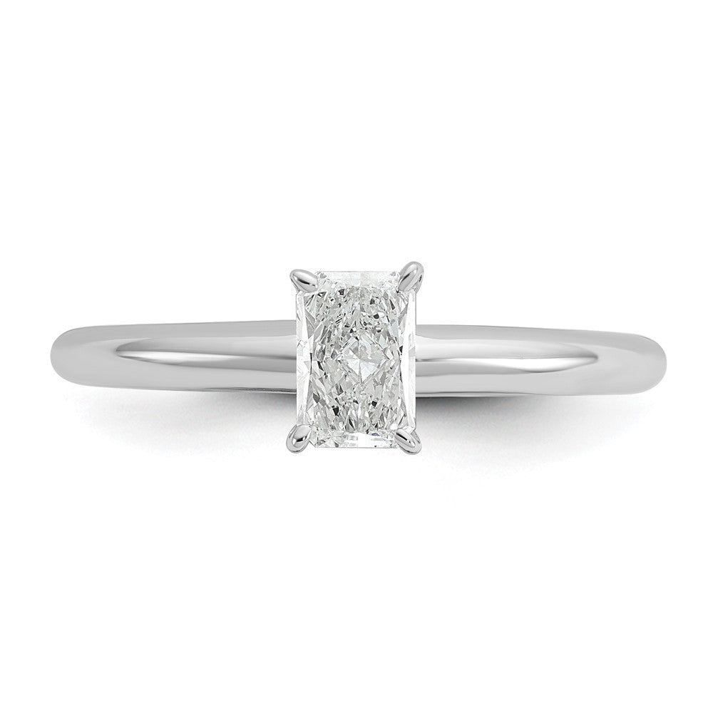 14K White Gold 1/2 carat Certified Lab Grown Diamond VS+ F+ Radiant Solitaire Complete Engagement Ring