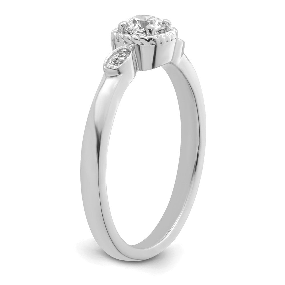 14K White Gold Rope Edge Petite 1/4 carat Round Diamond Complete Promise/Engagement Ring