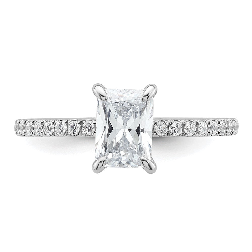 14K White Gold 1 1/3 carat Certified Lab Grown Diamond VS+ F+ Radiant Complete Solitaire with Flair Engagement Ring