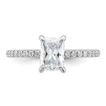 14K White Gold 1 1/3 carat Certified Lab Grown Diamond VS+ F+ Radiant Complete Solitaire with Flair Engagement Ring