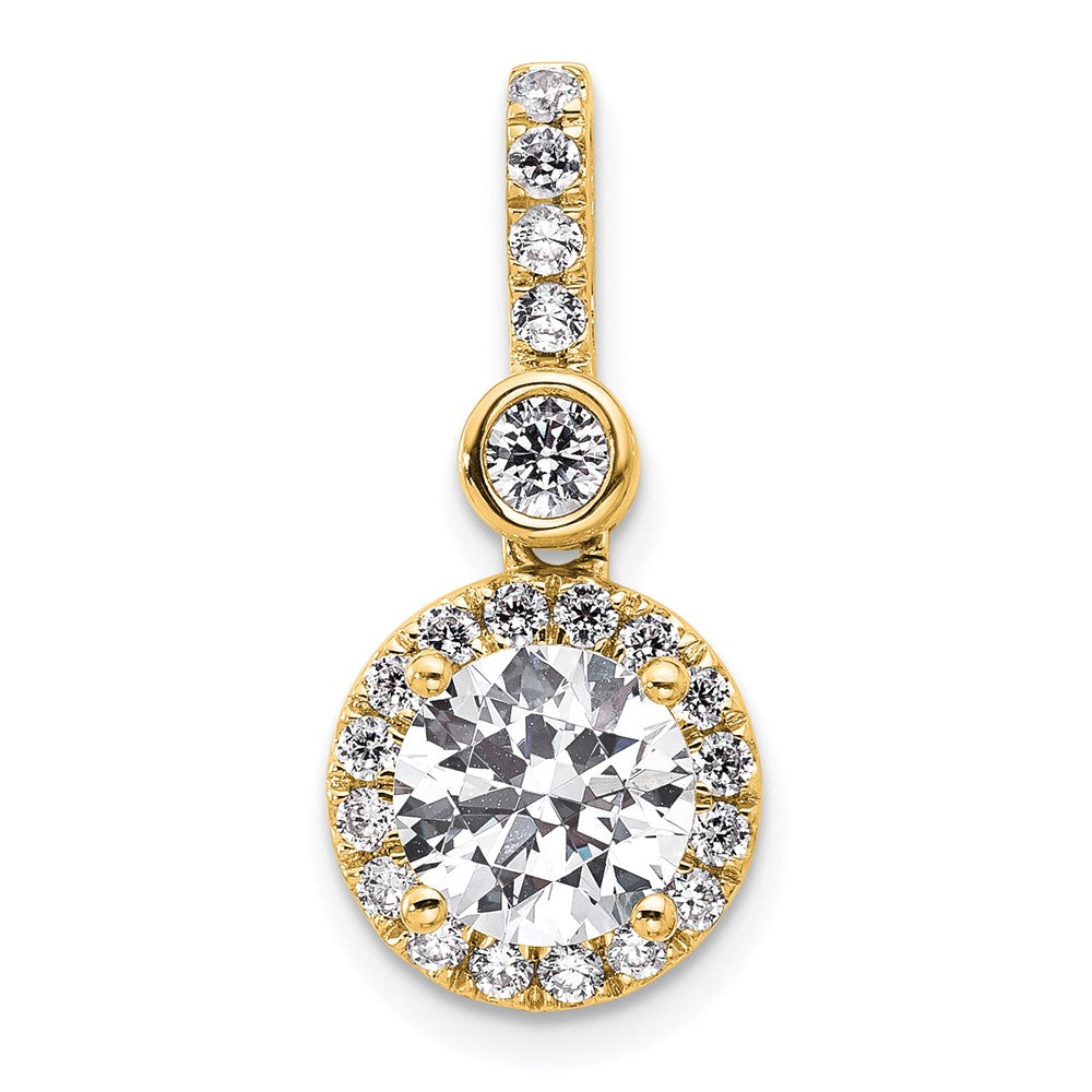 14K Yellow Gold 2 carat Lab Grown Diamond VS+ F+ Round Complete Halo Pendant