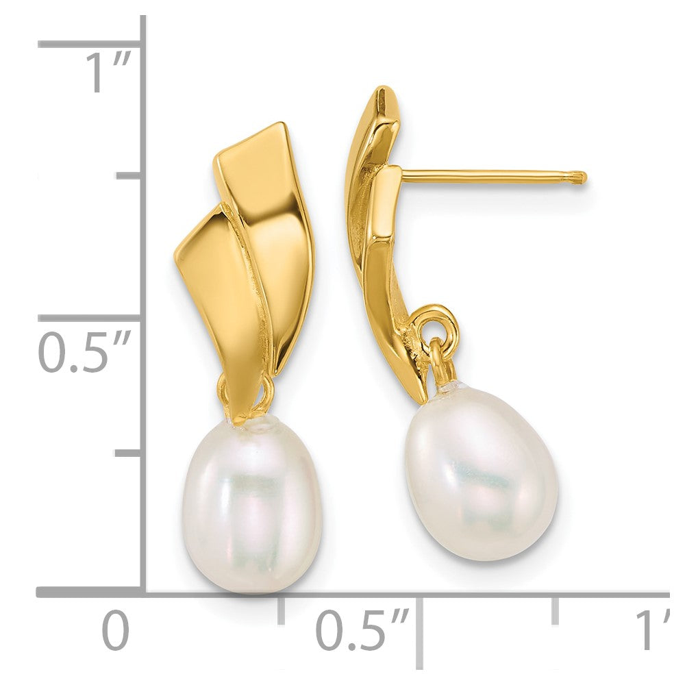 14K Yellow Gold Polished 5-7mm Teardrop Freshwater Cultured Pearl Dangle Post Earrings