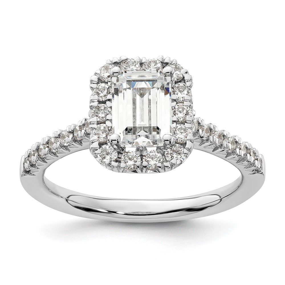 14K White Gold Halo (Holds 1.25 carat (6.8x5.2mm) Emerald-cut Center) 1/2 carat Diamond Semi-mount Engagement Ring