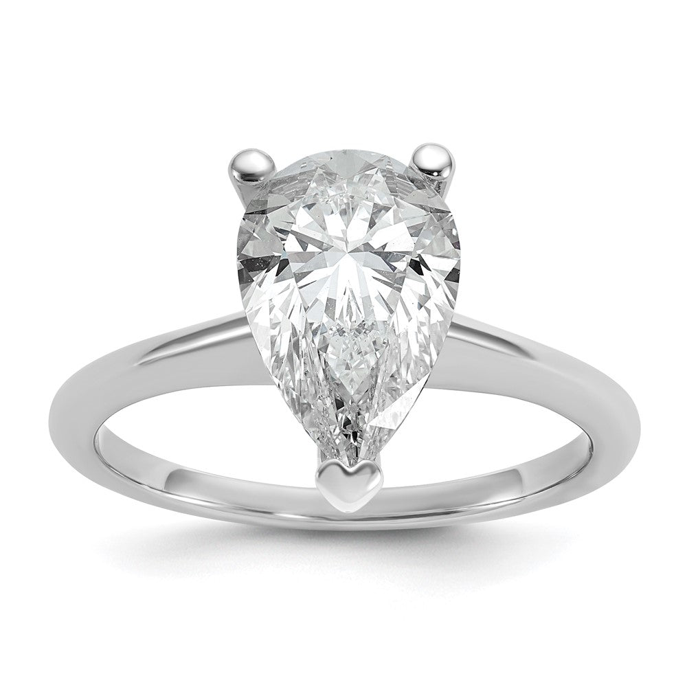 14K White Gold 2 1/2 carat Certified Lab Grown Diamond VS+ F+ Pear Solitaire Complete Engagement Ring