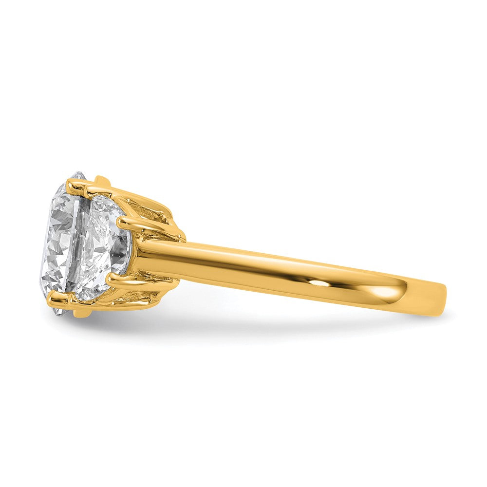 14K Yellow Gold 1 carat Lab Grown Diamond VS/SI+ G+ 3 carat Center Round Semi Mount Three Stone Engagement Ring
