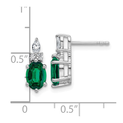14K White Gold Diamond and 7x5 Oval May/Lab Created Emerald Post Earrings