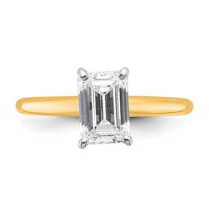 14K Two-Tone Gold Two-tone 1 1/2 carat Certified Lab Grown Diamond VS+ F+ Emerald Solitaire Complete Engagement Ring