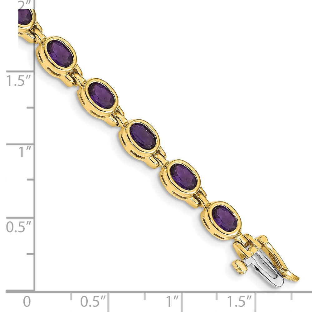 14K Yellow Gold Complete Oval Amethyst Bezel-set 7 Inch Bracelet