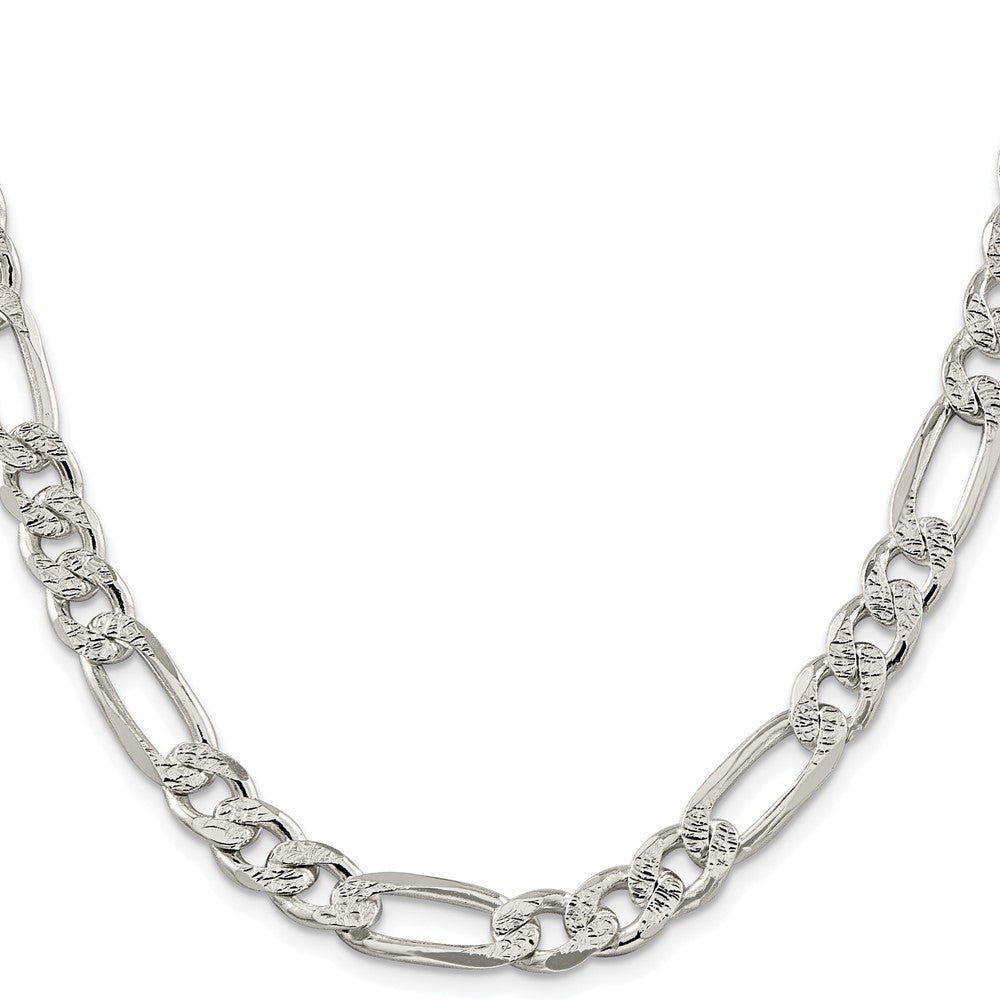 Sterling Silver Rhodium-plated 9.5mm Pav‚ Flat Figaro 20 Inch Chain
