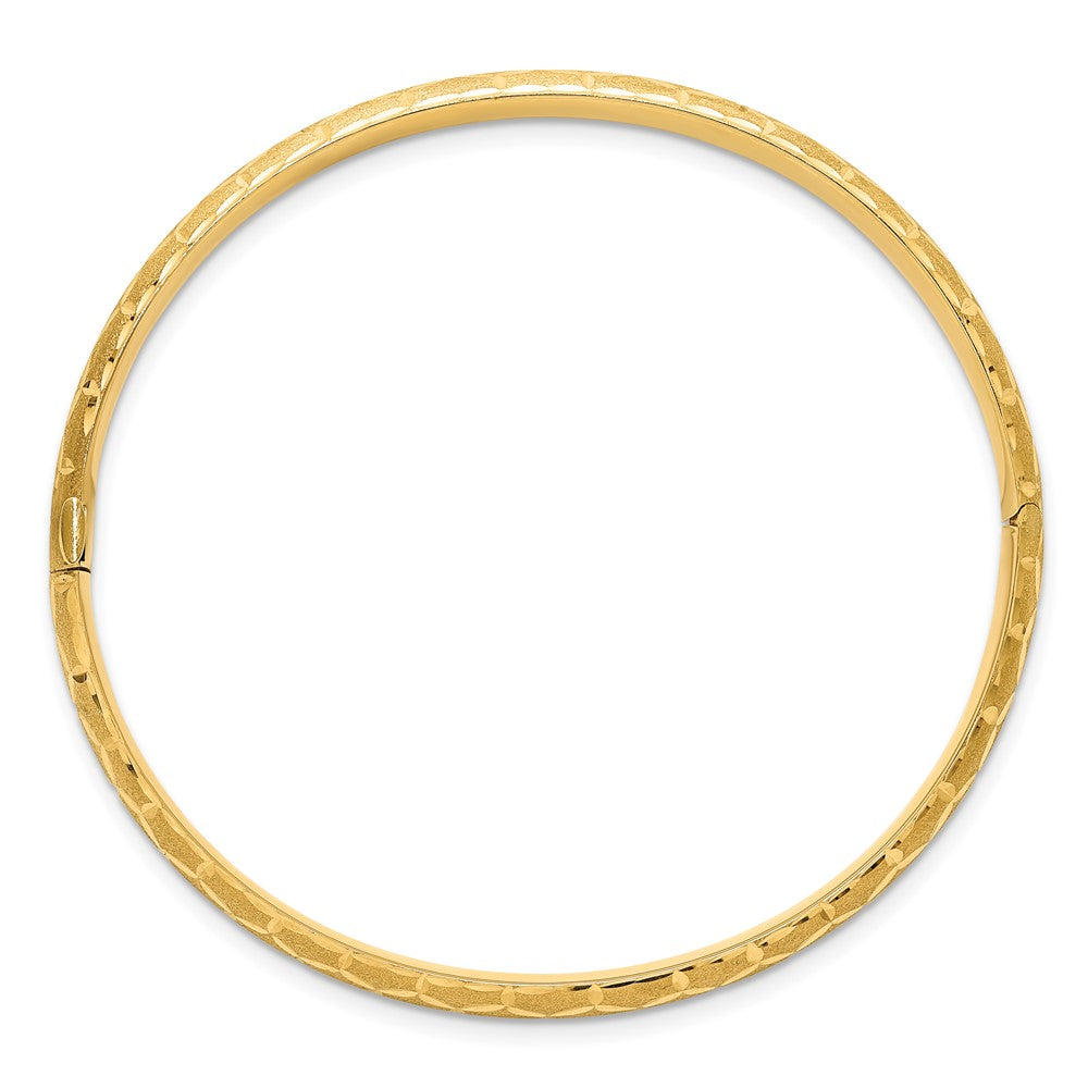 14K Yellow Gold Satin Diamond-cut 6.20mm Hinged Round Bangle Bracelet