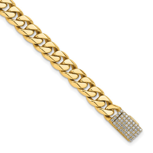 14K Yellow Gold Hand-polished 7mm Miami Cuban Link 1.55 carat Diamond Clasp 8.25 Inch Bracelet